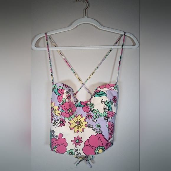 Zara Tops - Zara Floral tie up back bustier style spaghetti strap crop